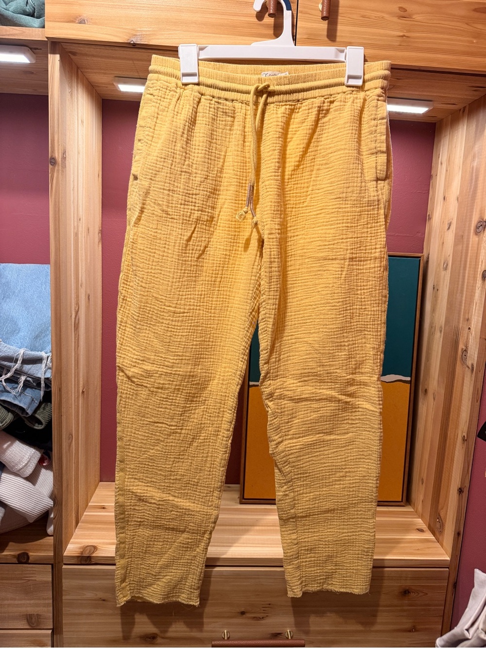 Faherty Yellow Cotton Gauge-Texture Drawstring Joggers